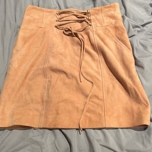 INTERMIX Camel Lace-Up Mini Skirt